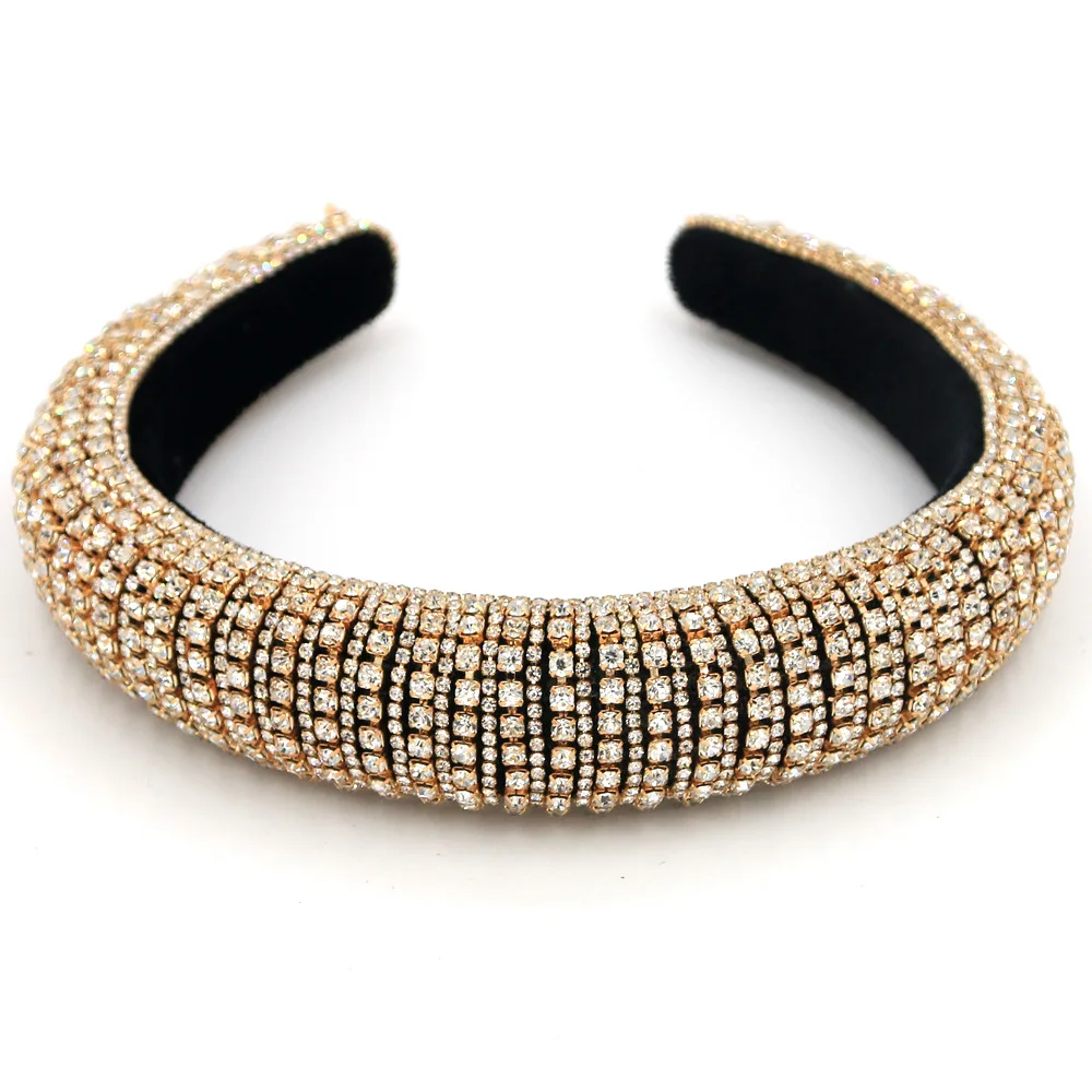 

Fashion Bezel Padded Rhinestones Headbands For Women Full Crystal Luxurious Hair Band Black White Accessories Headpieces
