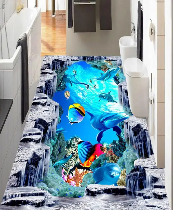 

customize 3d flooring Underwater world dolphin Living room bedroom photo print wallpaper floor vinyl wallpapers self adhesive