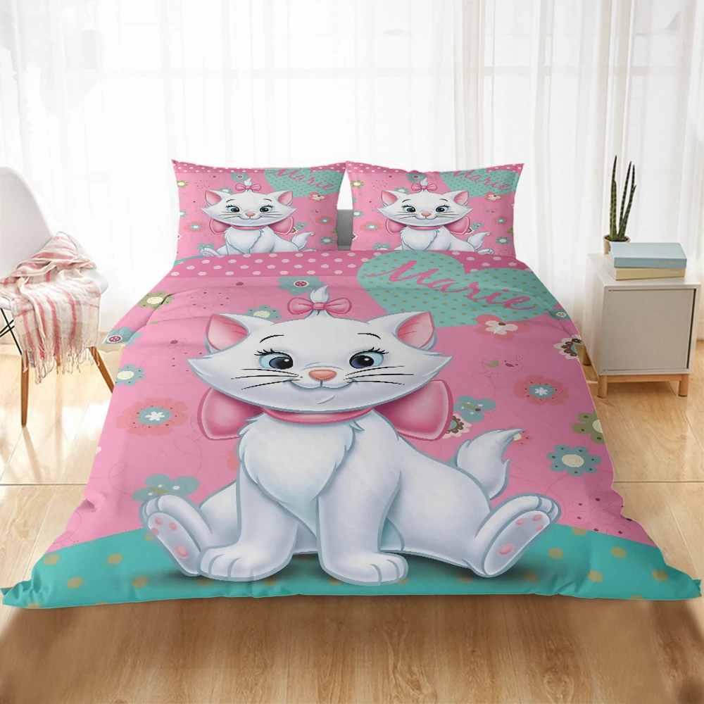 

Disney милые комплекты постельного белья с мультипликационным принтом «Marie Cat», постельное белье для девочек, пододеяльник, наволочка, Комплек...