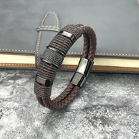 fashion new style hand woven multi layer combination accessory stainless steel mens leather bracelet classic gift big sale