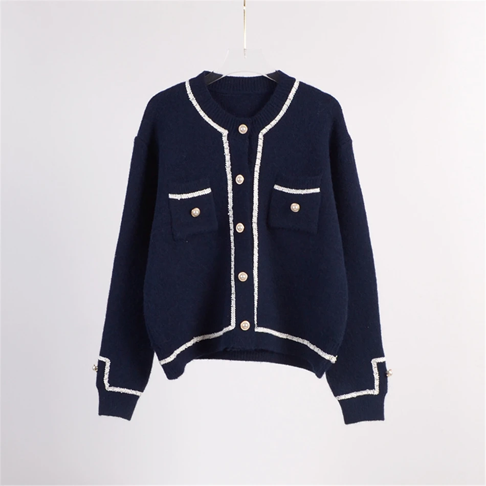 Женский вязаный кардиган на пуговицах темно-синий или розовый Повседневный