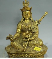 copper brass chinese crafts decoration asian 8 old tibet brass 24k gold monastery seat guru padmasambhava rinpoche statue