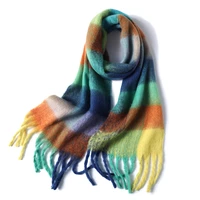 2020 new women plaid scarf winter pashmina shawls cashmere thick wraps lady tassel warm scarves rainbow hairy bufanda