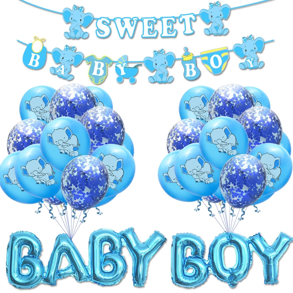 10 шт розовый синий слон латексные шары его мальчик или девочка баннер флаг набор