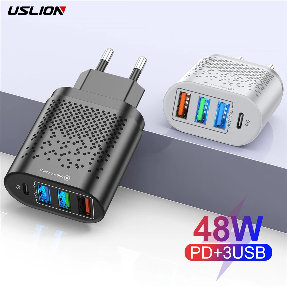 

Зарядное устройство USLION с 4 портами USB C, USB Type C, быстрая зарядка PD, 48 Вт