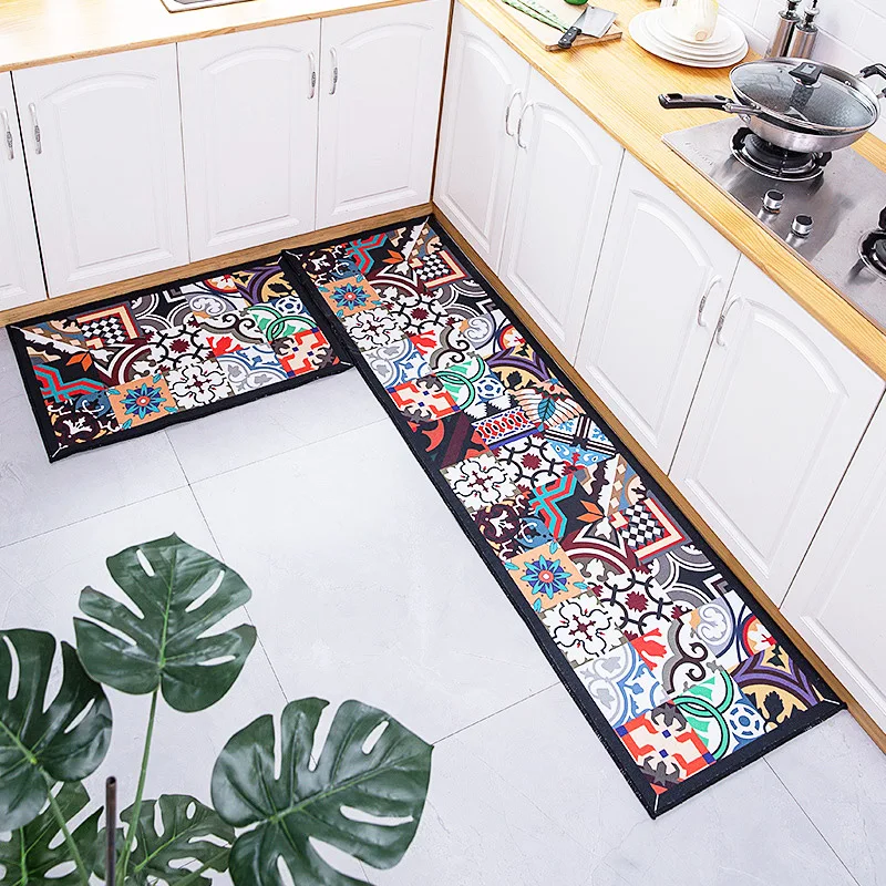 

Kitchen Carpet Mat Long Ethnic Printed Floor Mats Waterproof Absorbent Water Carpets Home Entrance Doormat Bedside Bathroom Rug
