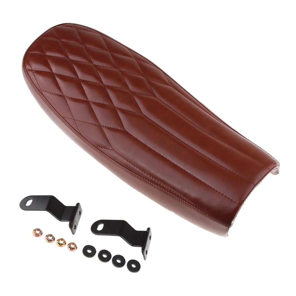 Коричневое сиденье для мотоцикла с ромбовидной решеткой винтажное седло кафе