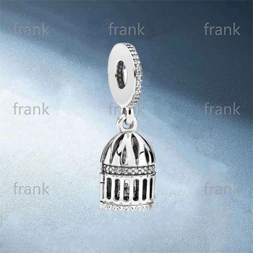 

New 2021 silver charm, unique design, small group Mini birdcage Silver Pendant 797575CZ