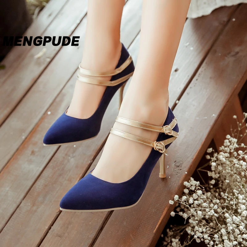 

MPD Women's Sexy Double Buckle Stiletto Heel Fashion Joker Pointed Shallow Shoes Roman Style Banquet Shoes Zapatos De Mujer