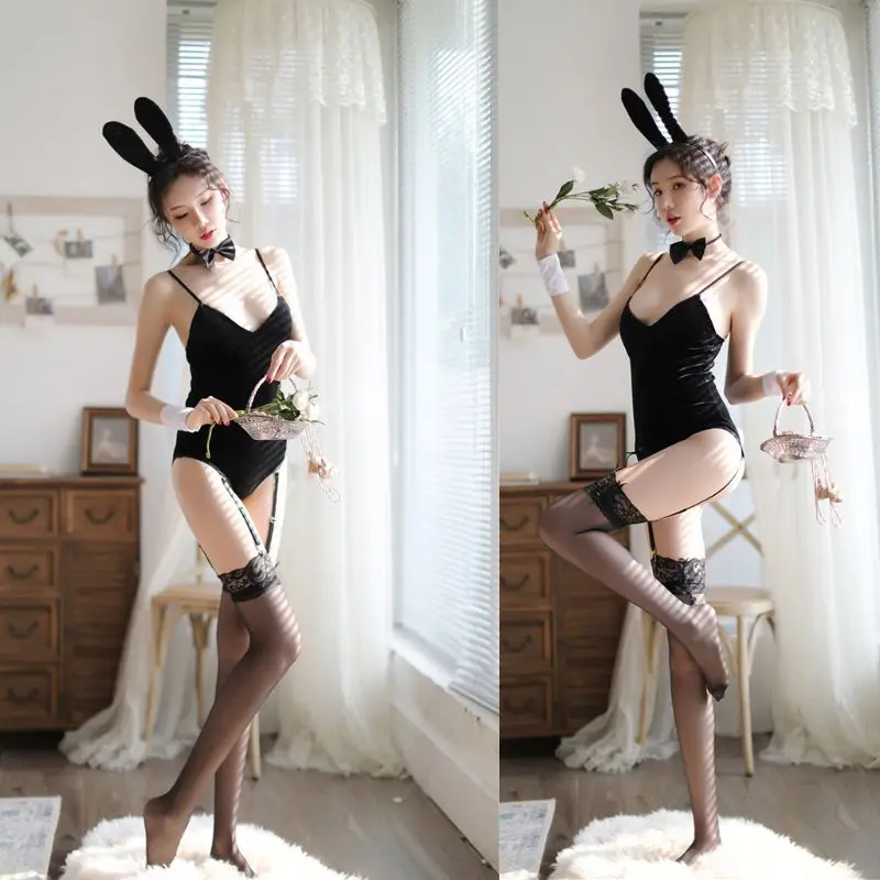 Сексуальный костюм для девочек комплект нижнего белья бархатный боди с хвостом