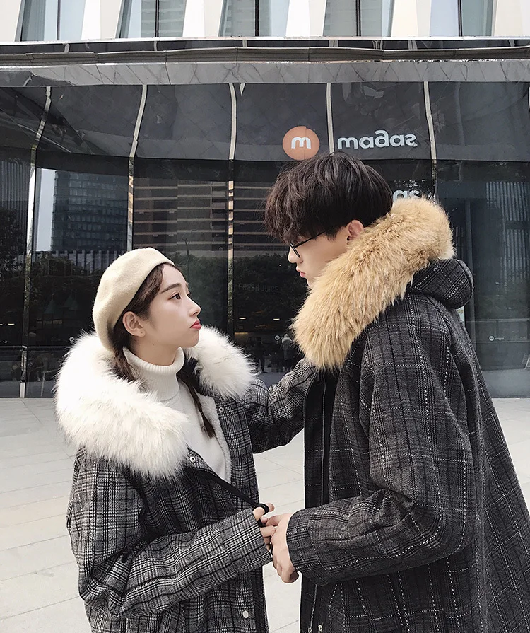 Зимняя куртка мужская модная повседневная утепленная парка в стиле ретро Мужская куртка с меховым воротником в клетку с капюшоном мужская Свободная хлопковая куртка мужская одежда S-2XL