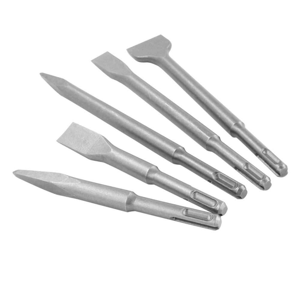 

5pcs 250mm SDS PLUS Chisels Set Point Groove Gouge Flat Chisel Electric Hammer Drill Bit Break Concrete Brick Wall Drilling