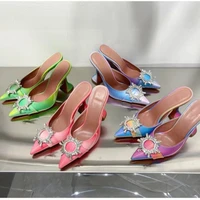 2021 summer new high heels sun rhinestone buckle pointed slippers womens color wine glass stiletto sandals