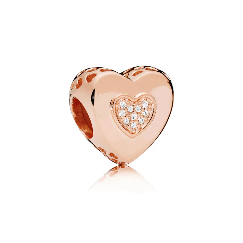 

925 Sterling Silver Bead Charms Diy Rose Gold Bow Heart Snowflake Crystal Bead For Women Diy Pandora Charm Bracelet Necklace