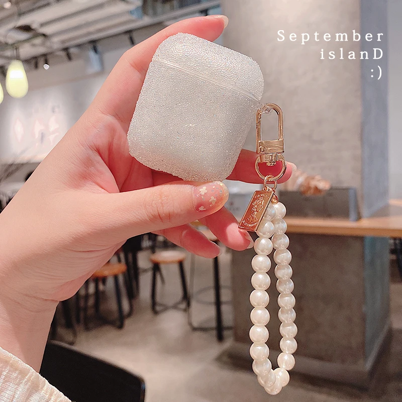 Чехол для наушников Apple airpods 1 2 с объемным блестящим жемчужным браслетом мягкий