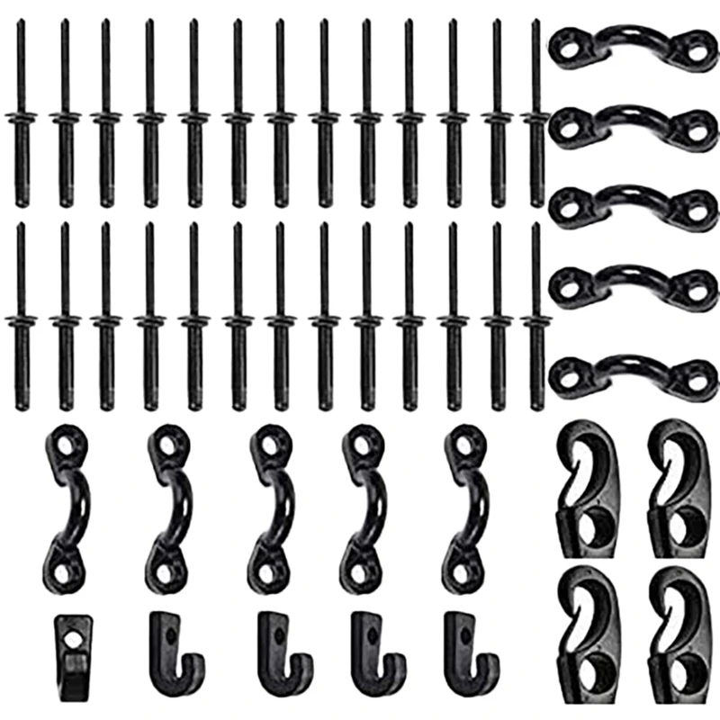 

Kayak Pad Eye Kit,Kayak Bungee Deck Loop with Hooks Clips, Screws, Rivets and Cord End Hooks for Kayaks Canoes Boats