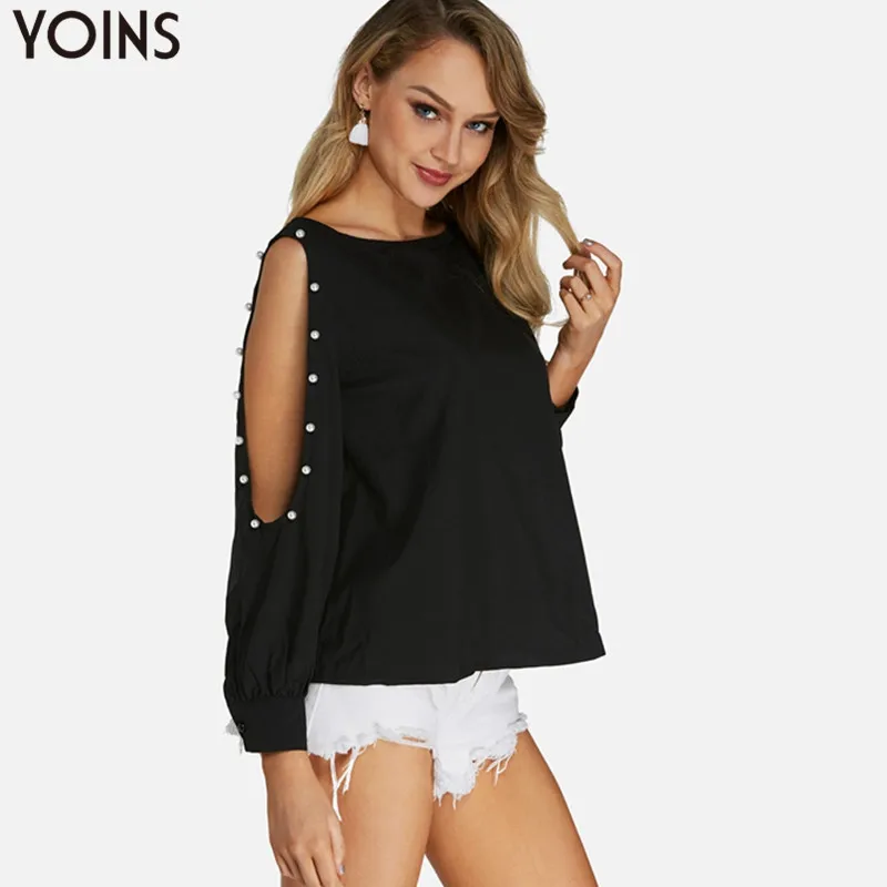 YOINS сексуальный топ с открытыми плечами 2020 блузки рубашки круглым вырезом