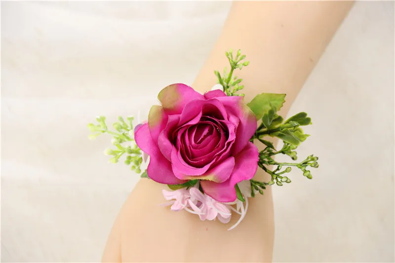 Q Wrist Flower YO CHO Свадебный планировщик розы Искусственный шелк цветок на запястье корсаж браслет жених бутоньерка белый свадебный для мужчин свадебные цветы - Цвет: Q Wrist Flower