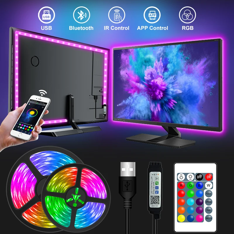 USBBluetooth RGB 5M10M15M20M25M30M прокладки СИД светильник лента Светодиодная Гибкая фон с