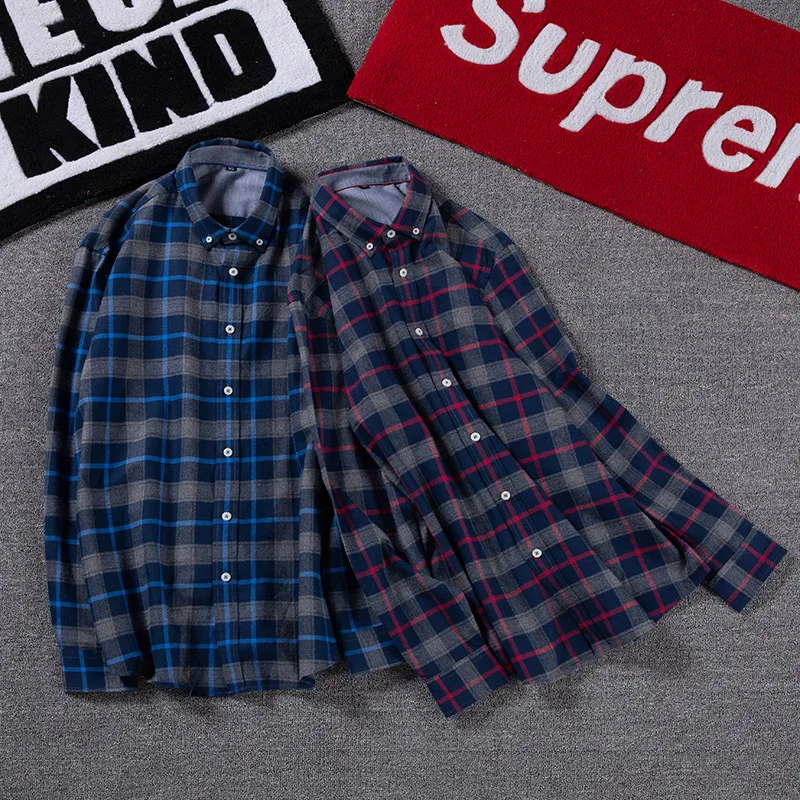 

Men's spring and autumn new Plaid Shirt fashionable fat plus oversize loose casual cotton shirt men's base shirt