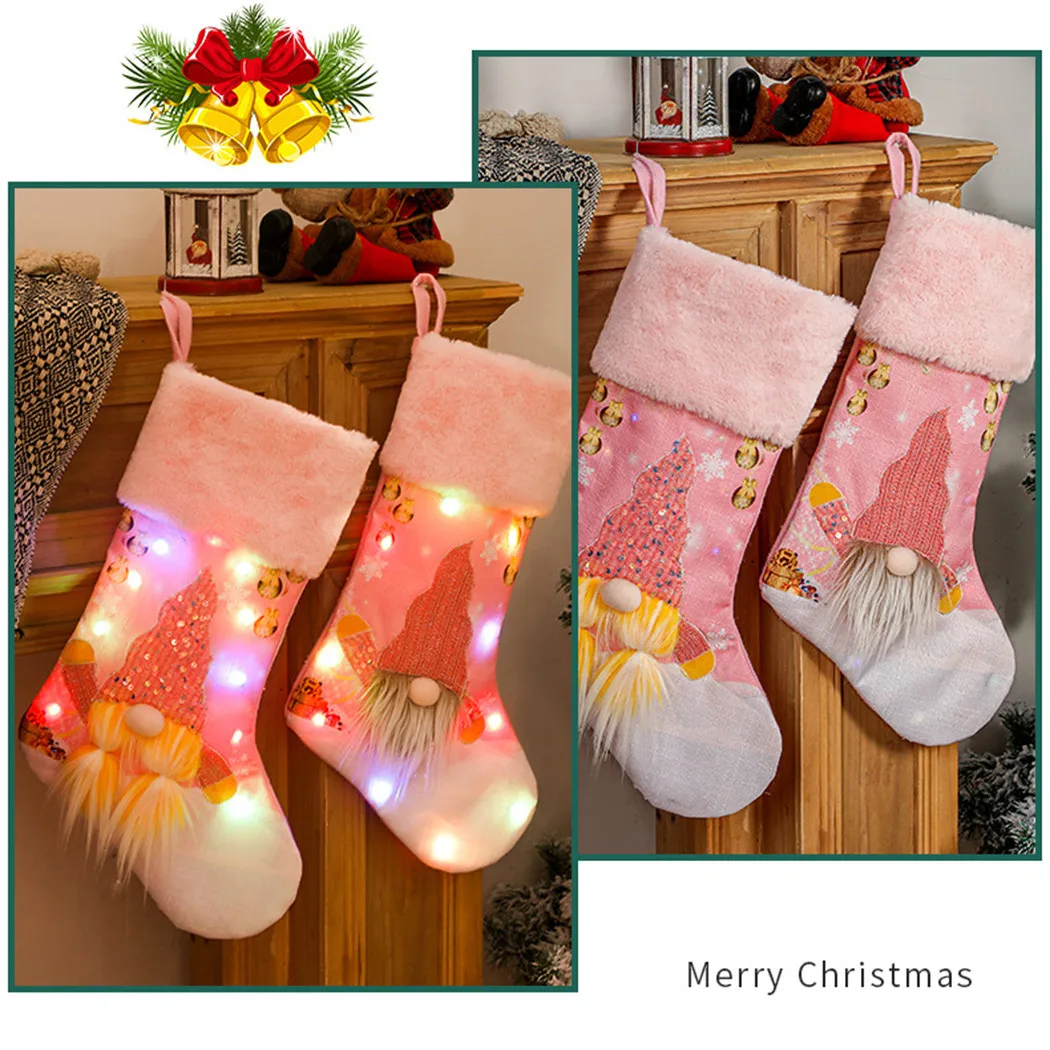 

ChristmasGlow Pink Socks Candy Bag Gift Holder Stocking Large Hanging Decor Christmas Merry Tree Hanging Tree New Year 2022