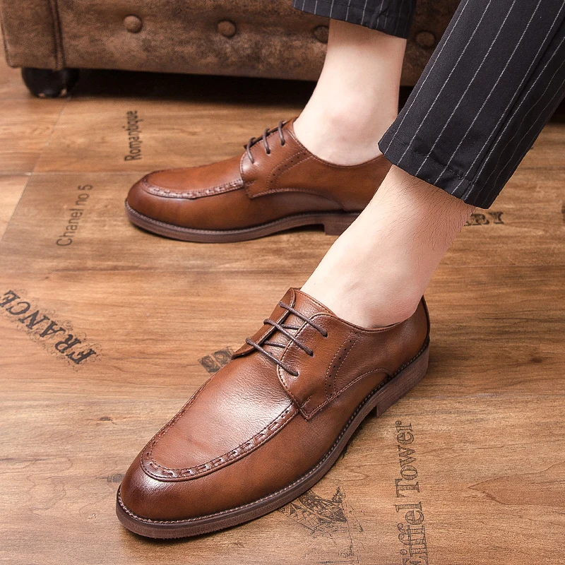 

fashion leather men's shoes lace up oxfords brogue trend leather versatile anti-skid wear-resistant wedding party cattle shoes