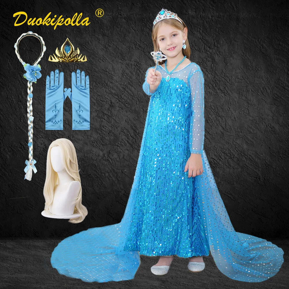 Костюм на Хэллоуин Рождество синее платье Эльзы для девочек детское выпускного