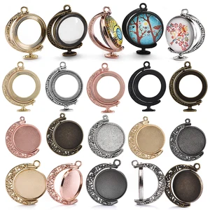 Двухсторонняя вращающаяся Луна для круглый кабошон подвесок 1825 мм, пустая оправа для изготовления ожерелий сделай сам, комплектующие для бижутерии, 5 шт.