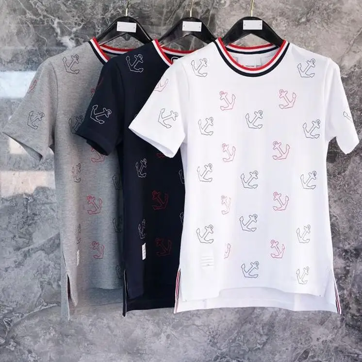 

Футболка мужская приталенная с круглым вырезом, хлопок, принт якоря, короткий рукав, Повседневная модная брендовая одежда, лето 2021