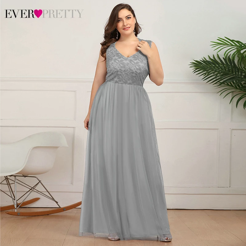Plus Size Floral Lace Evening Dresses Ever Pretty A-Line V-Neck Sleeveless Tulle Elegant Long Party Gowns Vestido De Festa 2020 | Свадьбы и
