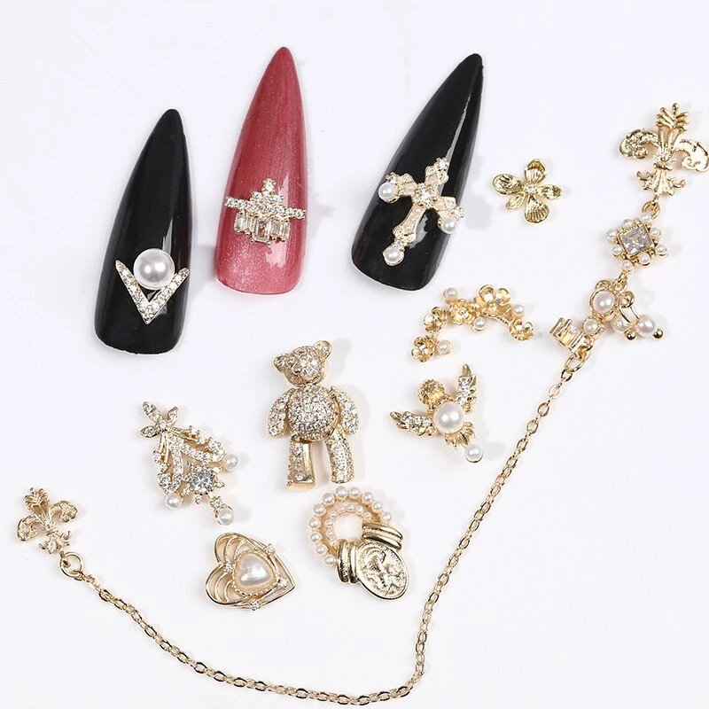 10 pcs/pack Charm Zircon Shiny Alloy 3D Nail Art Decorations Luxury Crystal Pendant Jewelry Cute Bear Manicure Design Accessory | Красота и