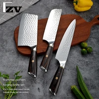 gzv kitchen knife 57 and 8 inch set knife 5cr70 440c damascus hammer forge chefs knife wooden knives household knife
