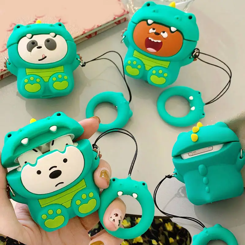 Для Airpods 1 3D Милые Мультяшные забавные панды ледяной медведь динозавр наушники