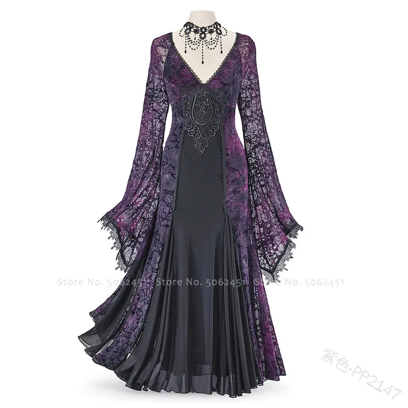 

Women Gothic Punk Retro Style Medieval Victorian Palace Lace V-neck Evening Dress Princess Queen Party Dresses Vintage Vestidos