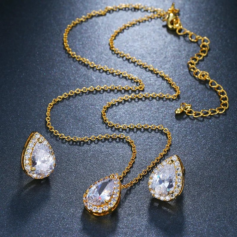 Милый женский комплект ювелирных изделий золотого цвета элегантное ожерелье со