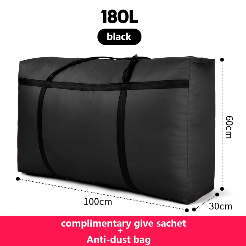 Black 180L Дорожная сумка, холщовая, переносная, для женщин, для выезда за границу, сумка для багажа, большая вместительность, 40L-180L, большая, переносная, для дома, сумка для хранения, очень большая - Цвет: Black 180L