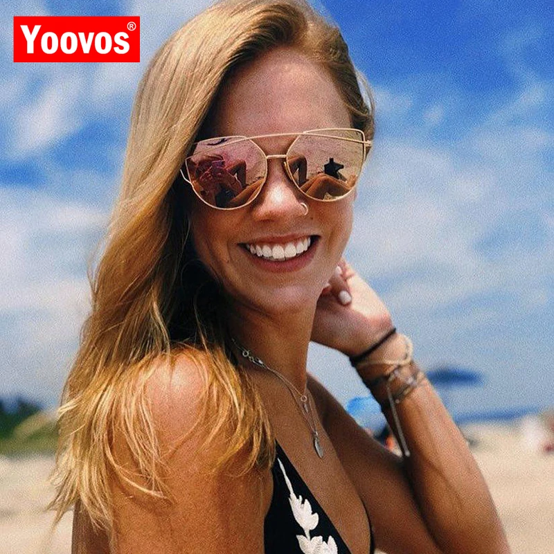 Yoovos солнцезащитные очки кошачий глаз для женщин 2021 металлические классические