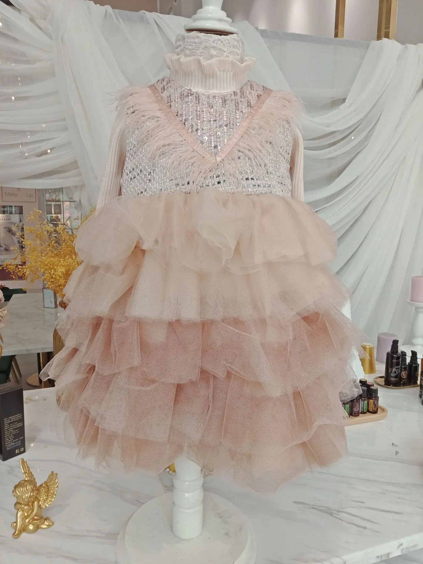 Girls Sequined Layered Dress Vest 2019 Fall/winter New Sweet Pink Toddler Girl Princess Christmas Tutu | Детская одежда и обувь