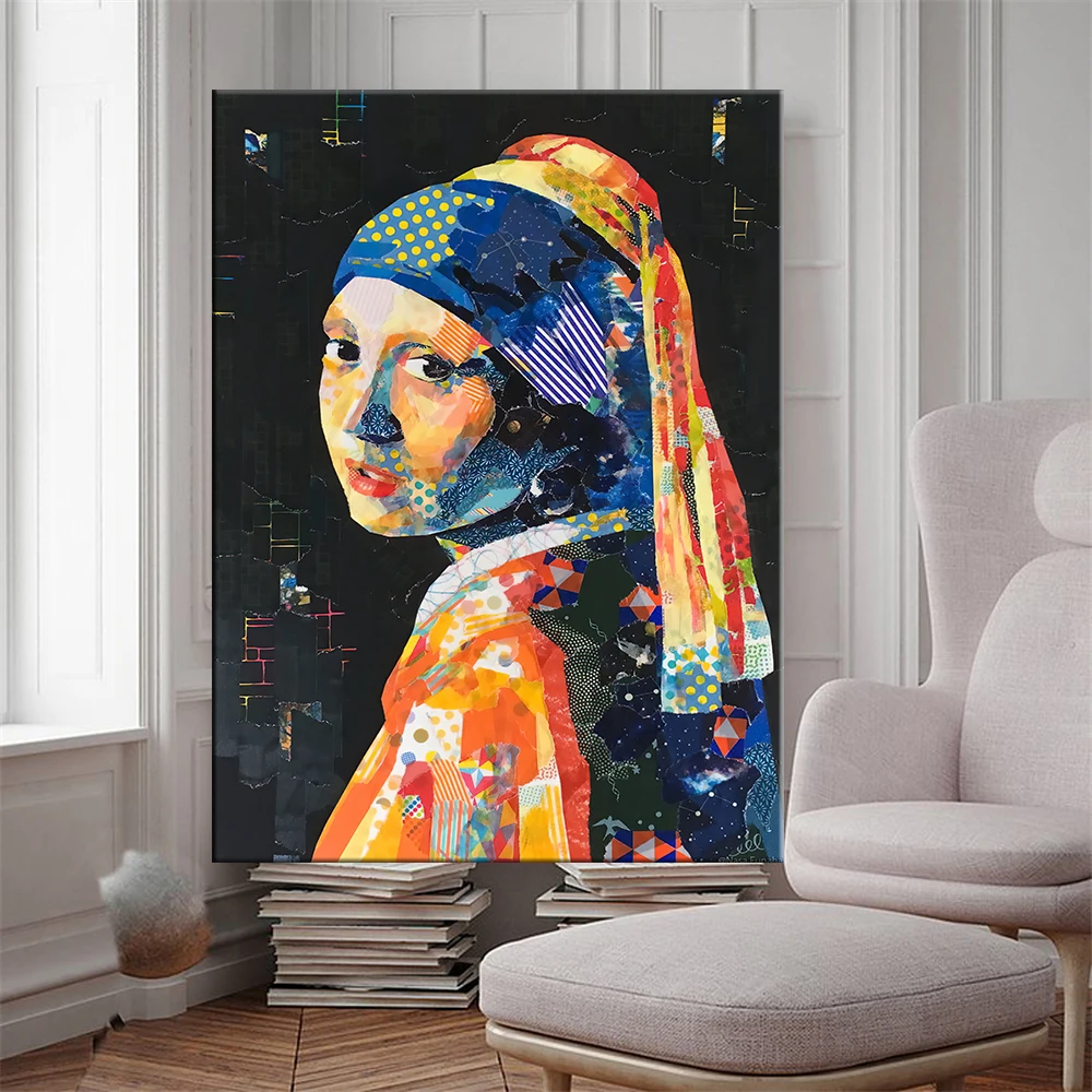 

Woman Girl Pearl Earrings Bubble Retro Wall Art Canvas Painting Nordic Posters And Prints Wall Pictures For Living Room Decor