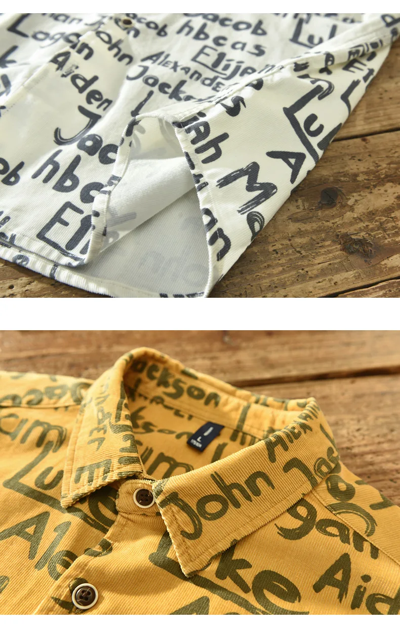 

Men Clothing 2021 Autumn New Style Men's Corduroy Casual Letters Long-sleeved Cotton Shirt Camisas Para Hombre