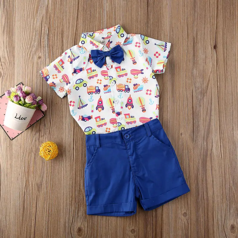

AA 2020 Toddler Baby Boy Summer Outfits Tops Shirt Shorts Pants Gentleman Party Suit Children Clothing Set