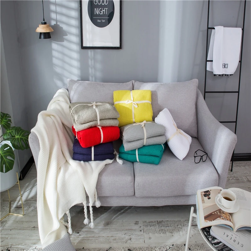 Waffle Throw Blanket Bedspreads Cotton Christmas Decorations For Home Comfy Portable Travel All-Season Skin-friendly Soft