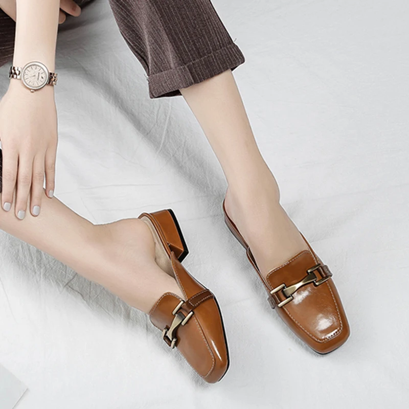 Размера плюс 44 обувь с квадратным носком Туфли без задника металлическим