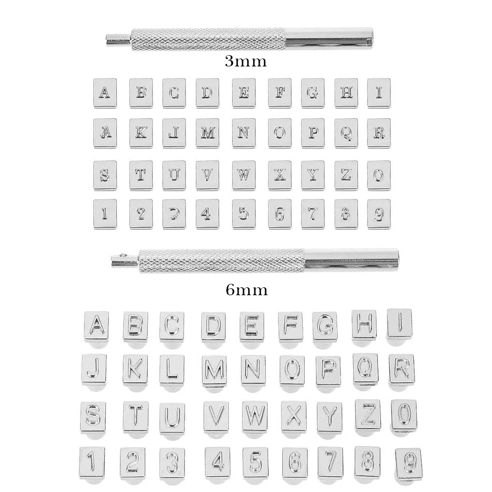 Набор инструментов для штамповки кожи с буквами алфавита и цифрами 3 мм/6 мм 36