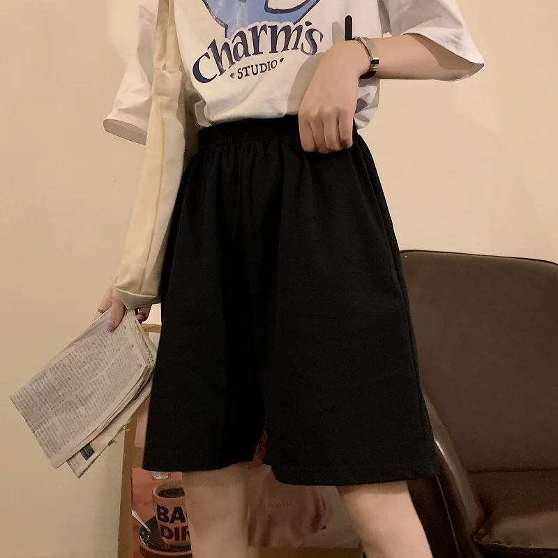 

Korean pure cotton gray black women shorts fashion casual regular loose Big size straight solid elasticity jogger shorts female