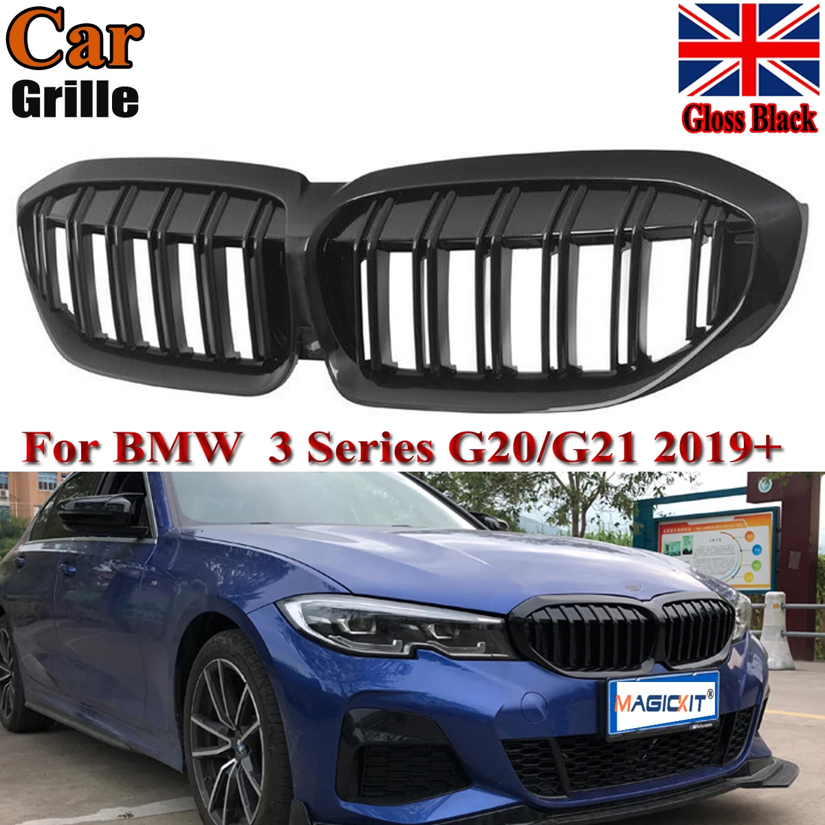 Глянцевая черная передняя решетка радиатора MagicKit M3 Style для BMW G20 G21 2019 2020