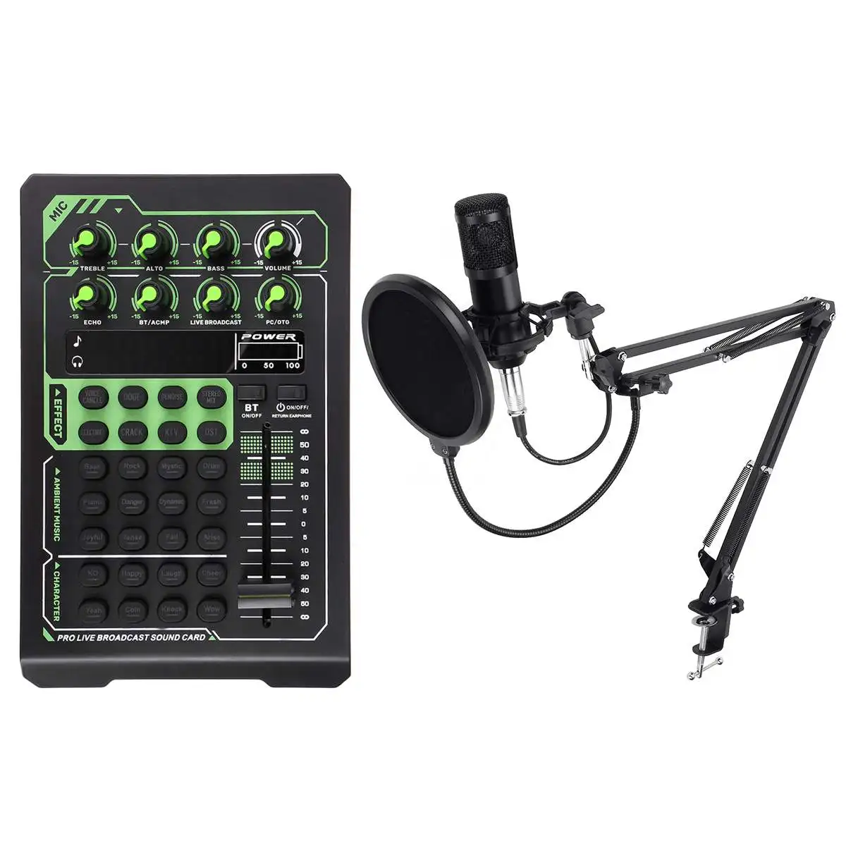

BM800 Pro Live Broadcast Condenser Microphone Bluetooth Mixer Audio Sound Card MIC Stand Recording Kit Professional Game KTV