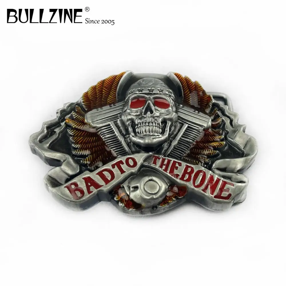 Пряжка для ремня Bullzine с черепом и Оловянным покрытием цветной эмалью FP-02475