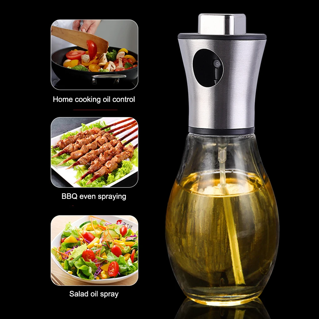 

Stainless Steel Oil Sprayer Bottle 200ml Vinegar Dispenser Transparent Glass Roasting Kitchen Cookware Cooking Accessories
