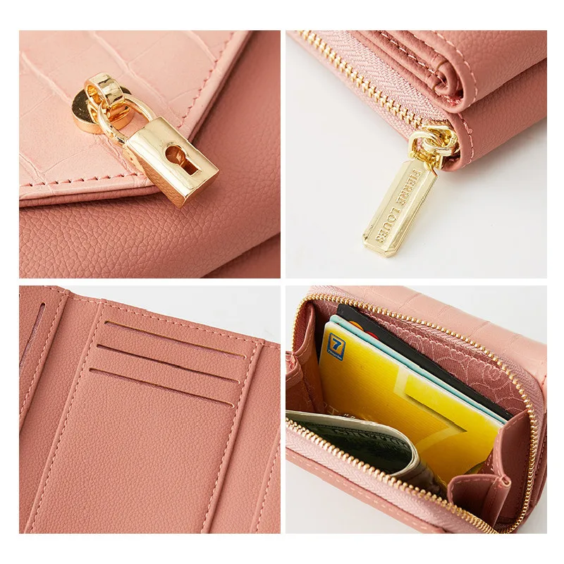 Женский кошелек на молнии короткий клатч однотонный модный маленький женский с